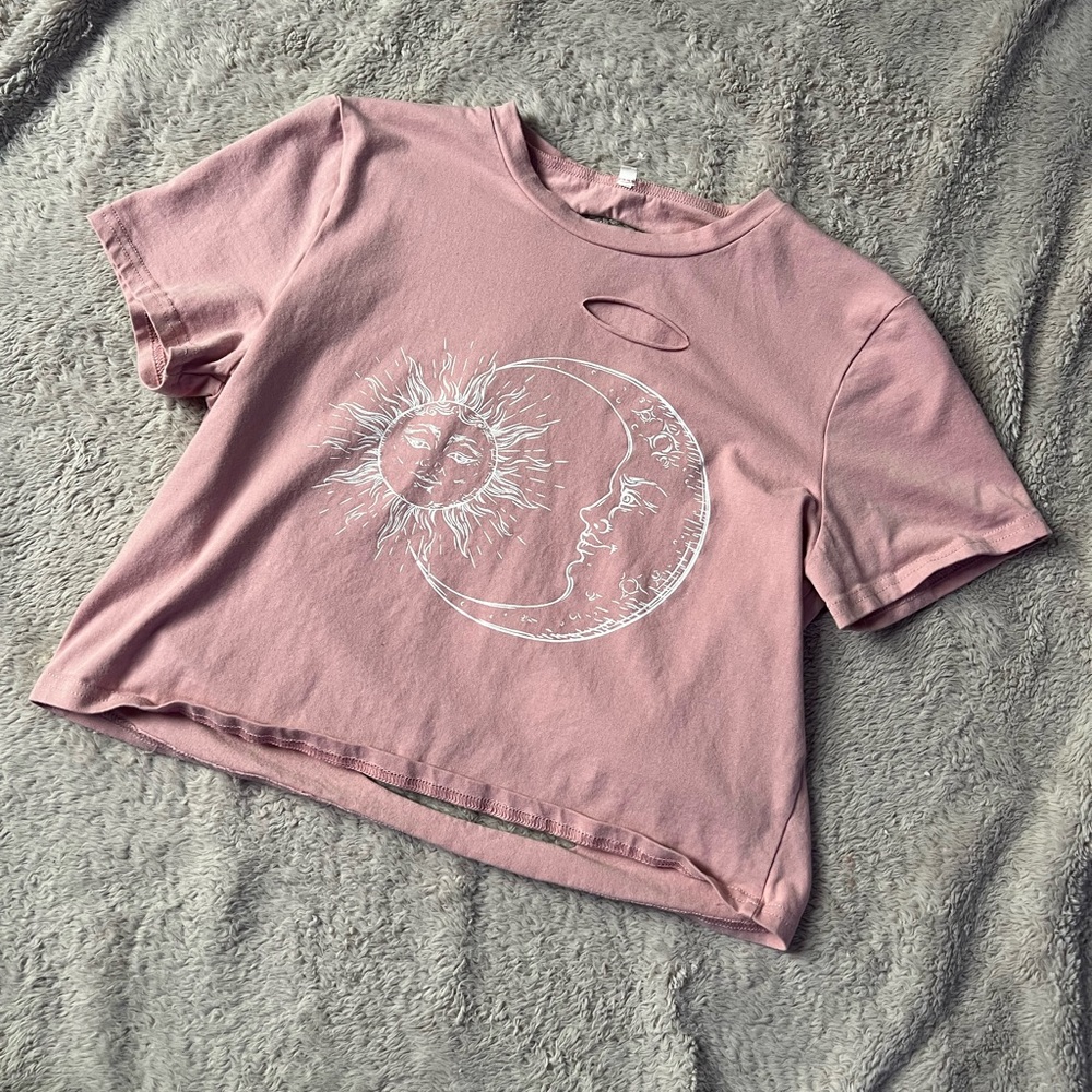 Shein Pink Graphic Crop Top Tee